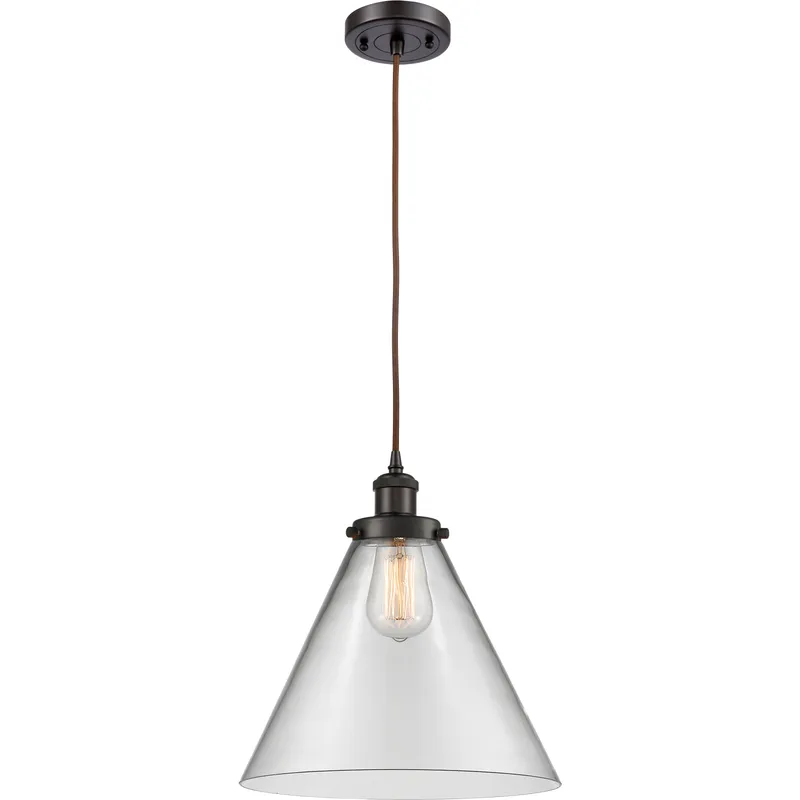 Ballston X-Large Cone LED 8 inch Oil Rubbed Bronze Mini Pendant Ceiling Light in Clear Glass, Black Textured