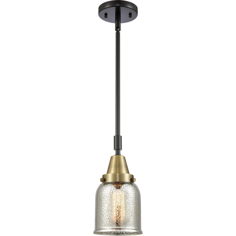 Franklin Restoration Small Bell LED 5 inch Black Antique Brass Mini Pendant Ceiling Light in Silver Plated Mercury Glass