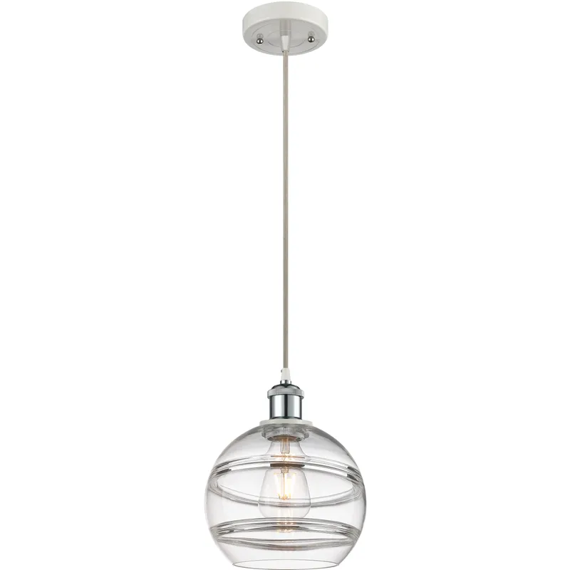 Ballston Rochester 1 Light 8 inch White Polished Chrome Cord Hung Mini Pendant Ceiling Light