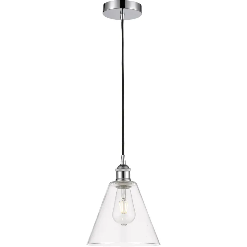 Edison Cone LED 8 inch Polished Chrome Mini Pendant Ceiling Light in Clear Glass