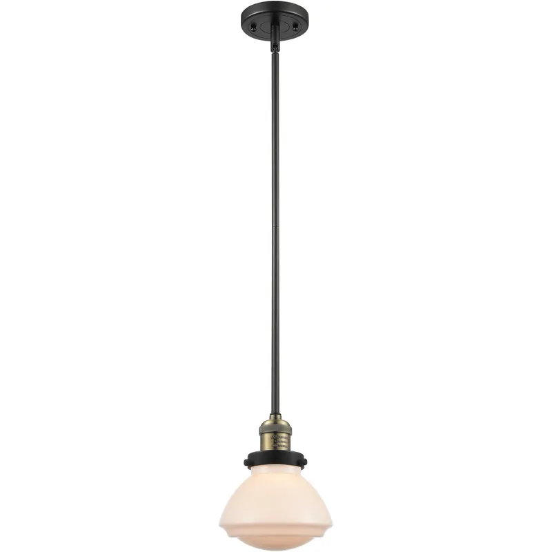 Franklin Restoration Olean 1 Light 6.75 inch Black Antique Brass Mini Pendant Ceiling Light in Incandescent, Matte White, Franklin Restoration