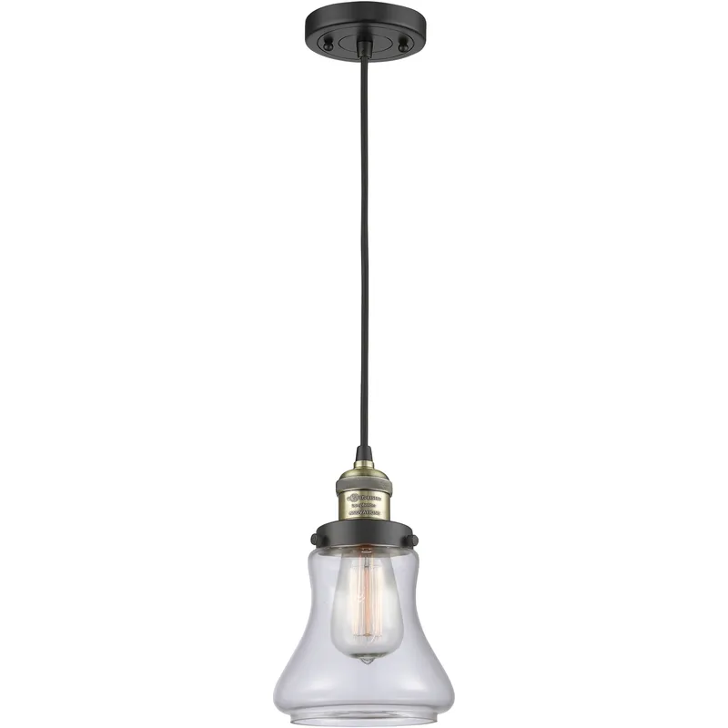 Franklin Restoration Bellmont 1 Light 6.25 inch Black Antique Brass Mini Pendant Ceiling Light in Incandescent, Clear, Franklin Restoration