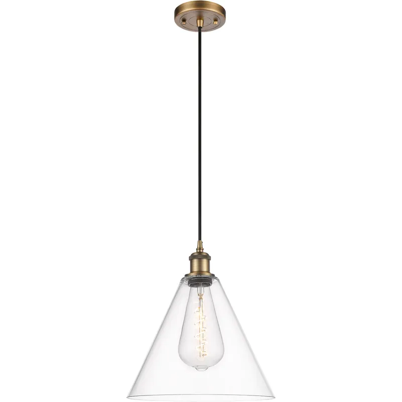 Ballston Cone 1 Light 12 inch Brushed Brass Mini Pendant Ceiling Light in Clear Glass