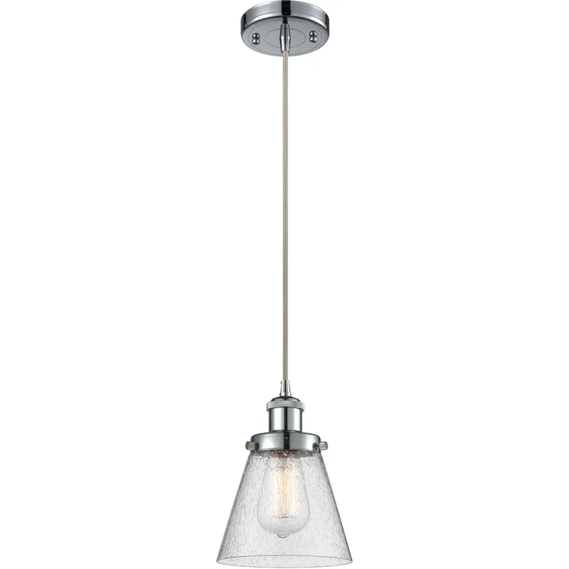 Ballston Small Cone LED 6 inch Polished Chrome Mini Pendant Ceiling Light in Seedy Glass, Ballston