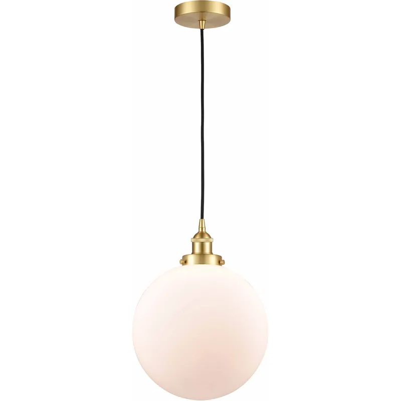 Edison Beacon LED 12 inch Satin Gold Mini Pendant Ceiling Light in Matte White Glass