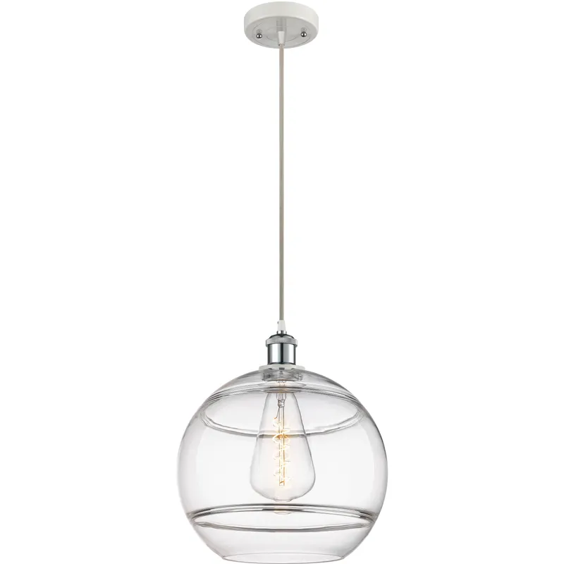 Ballston Rochester 1 Light 12 inch White Polished Chrome Cord Hung Mini Pendant Ceiling Light
