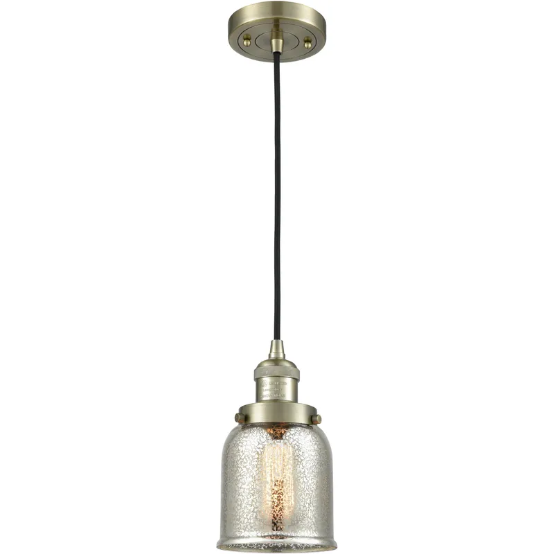 Franklin Restoration Bell LED 5 inch Antique Brass Mini Pendant Ceiling Light in Silver Plated Mercury, Franklin Restoration