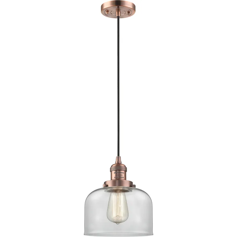 Franklin Restoration Bell LED 8 inch Antique Copper Mini Pendant Ceiling Light in Clear, Franklin Restoration