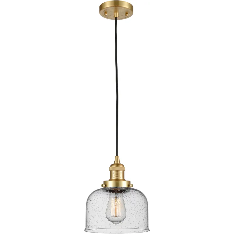 Franklin Restoration Bell LED 8 inch Satin Gold Mini Pendant Ceiling Light in Seedy, Franklin Restoration