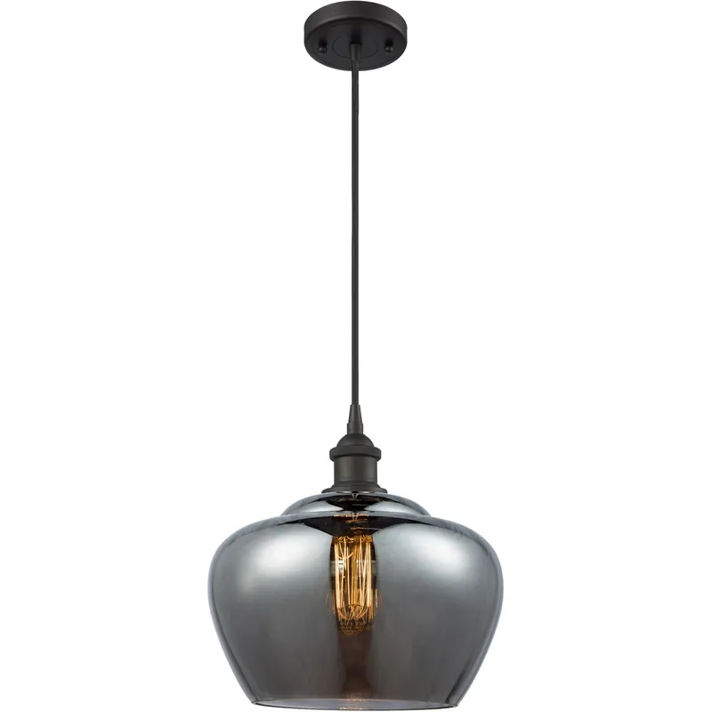 Ballston Large Fenton 1 Light 11 inch Oil Rubbed Bronze Mini Pendant Ceiling Light in Black Textured, Light Smoke Glass, Ballston