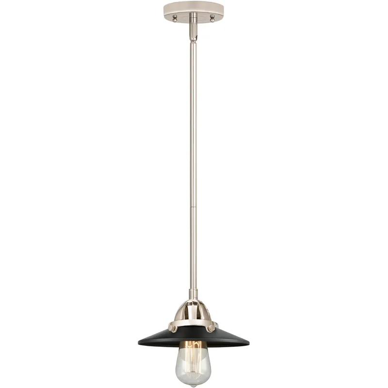 Nouveau 2 Railroad 1 Light 8 inch Polished Nickel Mini Pendant Ceiling Light in Incandescent, Matte Black