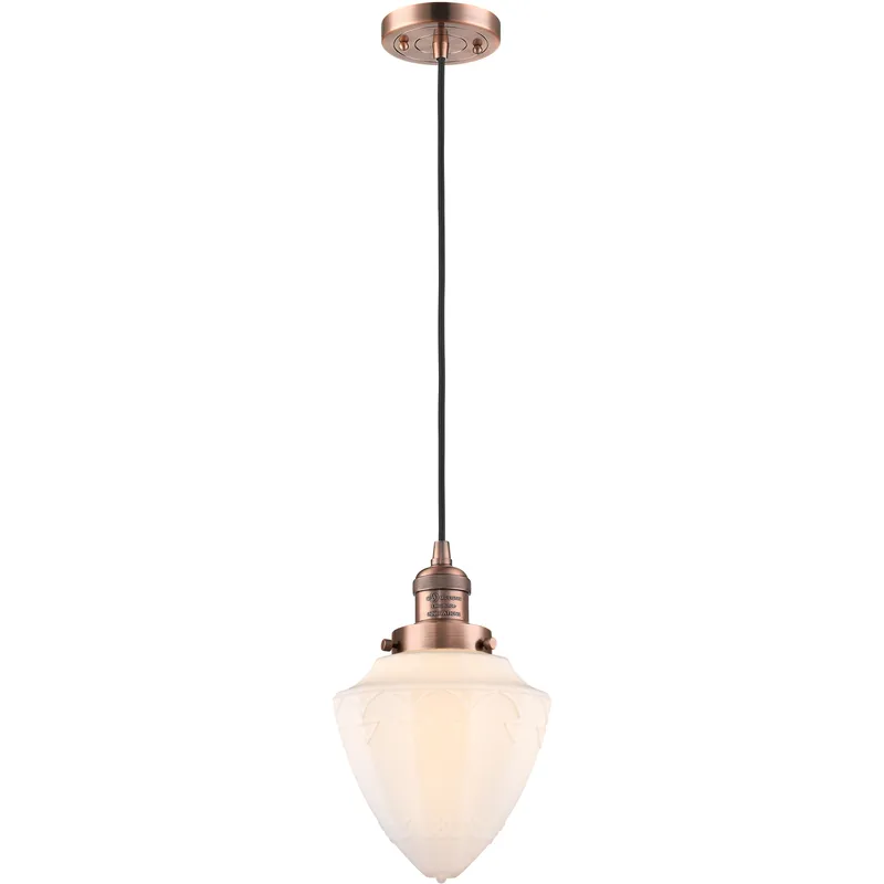 Franklin Restoration Bullet 1 Light 7 inch Antique Copper Mini Pendant Ceiling Light in Incandescent, Matte White