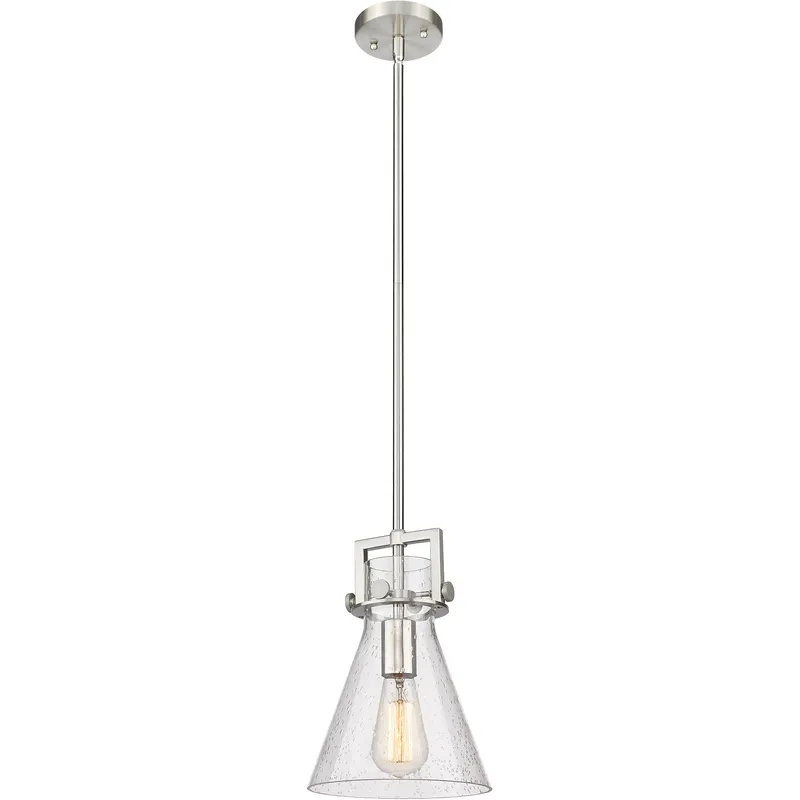 Newton Cone 1 Light 8 inch Satin Nickel Mini Pendant Ceiling Light in Seedy Glass