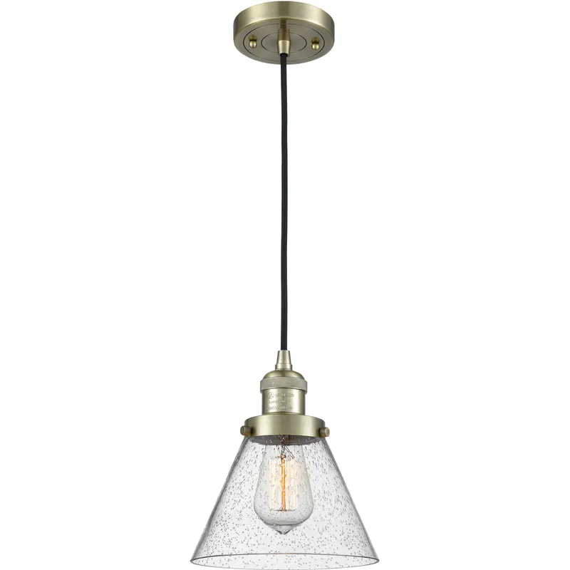 Franklin Restoration Cone LED 8 inch Antique Brass Mini Pendant Ceiling Light in Seedy, Franklin Restoration