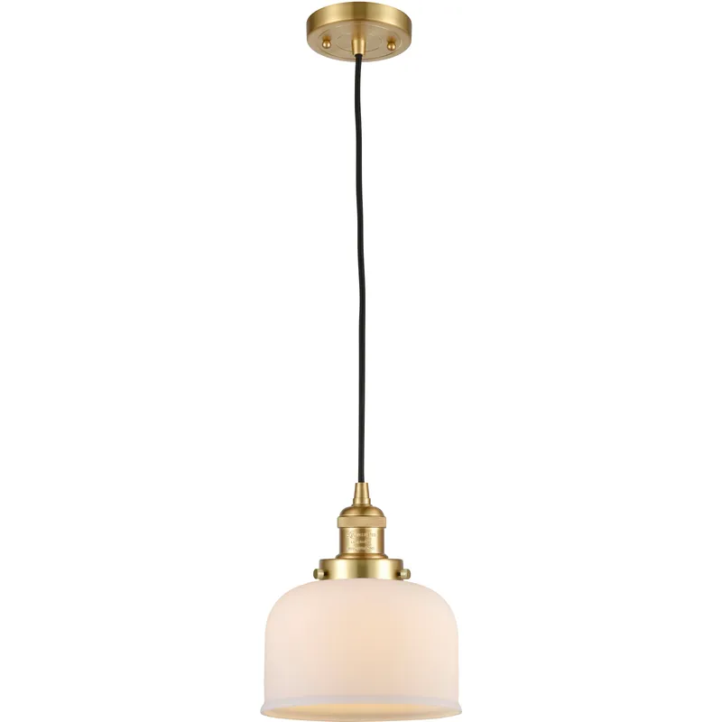 Franklin Restoration Bell 1 Light 8 inch Satin Gold Mini Pendant Ceiling Light in Incandescent, Matte White, Franklin Restoration
