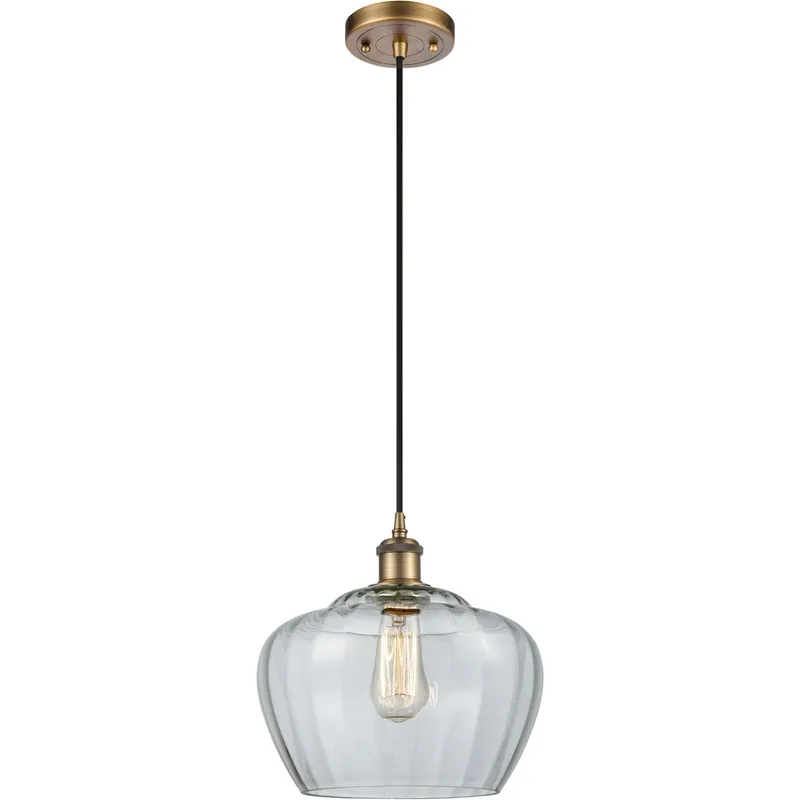Ballston Large Fenton 1 Light 11 inch Brushed Brass Mini Pendant Ceiling Light in Clear Glass, Ballston