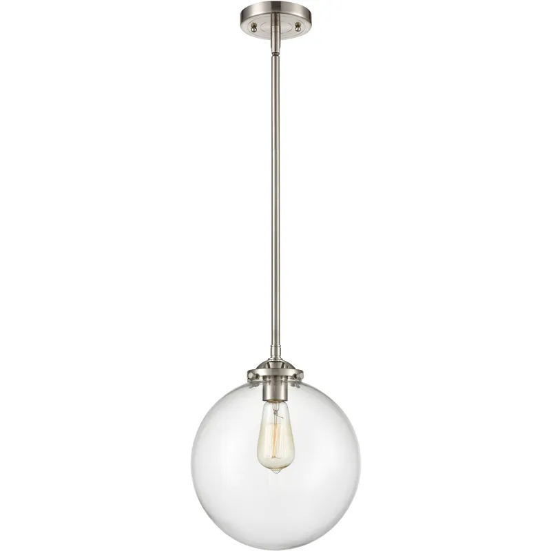 Nouveau Beacon LED 10 inch Brushed Satin Nickel Mini Pendant Ceiling Light in Clear, Nouveau