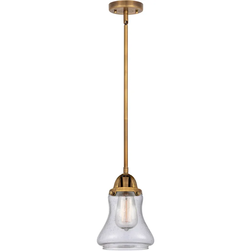 Nouveau 2 Bellmont 1 Light 6 inch Brushed Brass Mini Pendant Ceiling Light in Seedy Glass