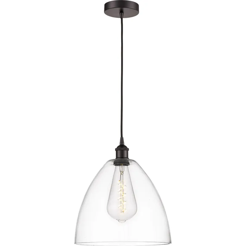 Edison Dome LED 12 inch Oil Rubbed Bronze Mini Pendant Ceiling Light in Clear Glass
