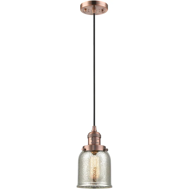 Franklin Restoration Bell LED 5 inch Antique Copper Mini Pendant Ceiling Light in Silver Plated Mercury, Franklin Restoration