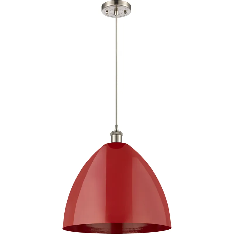 Ballston Plymouth Dome LED 16 inch Brushed Satin Nickel Mini Pendant Ceiling Light in Silver, Matte Red