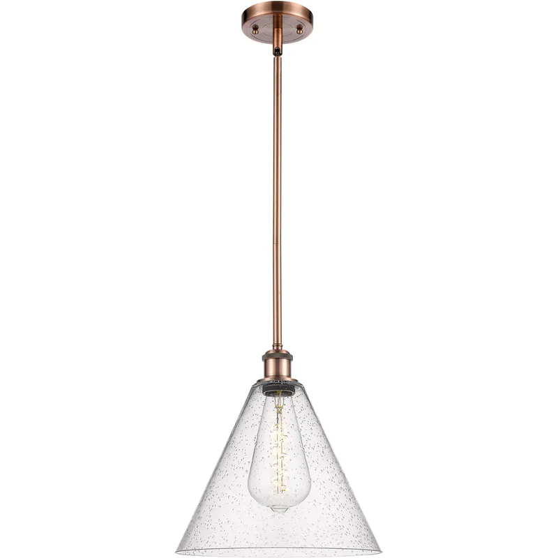 Ballston Cone 1 Light 12 inch Antique Copper Mini Pendant Ceiling Light in Seedy Glass