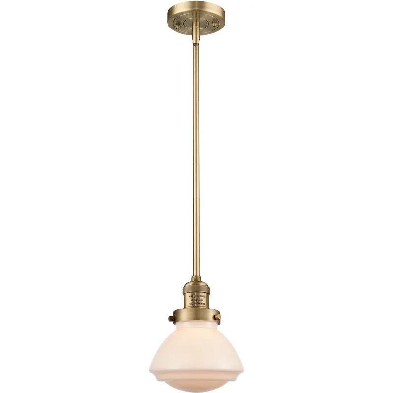 Franklin Restoration Olean LED 6.75 inch Brushed Brass Mini Pendant Ceiling Light in Matte White, Franklin Restoration