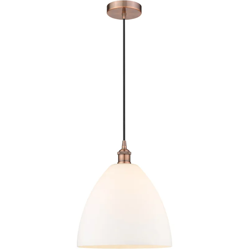 Edison Dome LED 12 inch Antique Copper Mini Pendant Ceiling Light in Matte White Glass