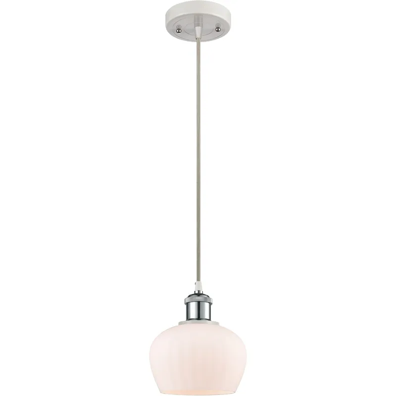 Ballston Fenton 1 Light 7 inch White and Polished Chrome Mini Pendant Ceiling Light in Matte White Glass, Ballston