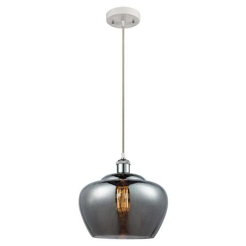 Ballston Large Fenton 1 Light 11 inch White and Polished Chrome Mini Pendant Ceiling Light in Plated Smoke Glass, Ballston