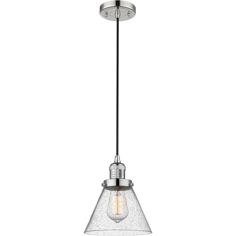 Franklin Restoration Cone 1 Light 8 inch Polished Nickel Mini Pendant Ceiling Light in Incandescent, Seedy, Franklin Restoration