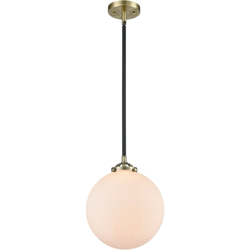 Nouveau Beacon 1 Light 10 inch Black Antique Brass Mini Pendant Ceiling Light in Incandescent, Matte White, Nouveau