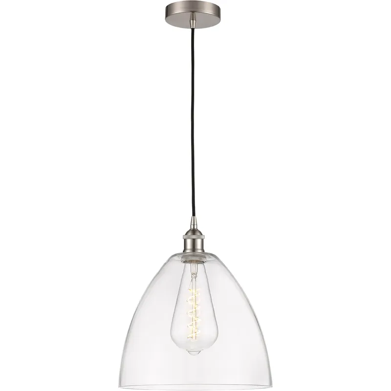Edison Dome LED 12 inch Brushed Satin Nickel Mini Pendant Ceiling Light in Clear Glass