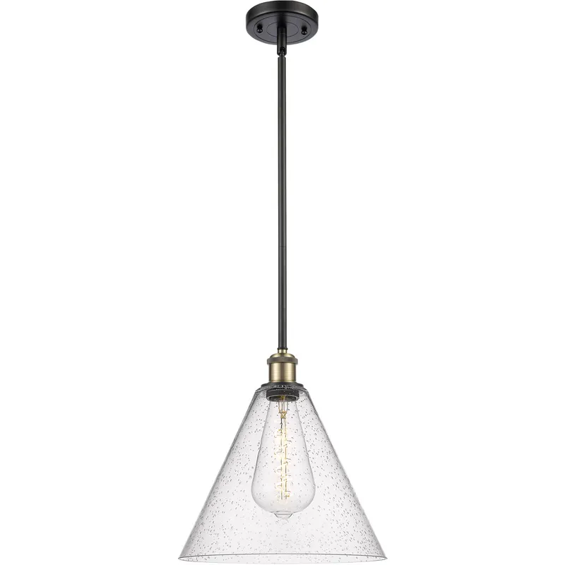 Ballston Cone 1 Light 12 inch Black Antique Brass Mini Pendant Ceiling Light in Seedy Glass