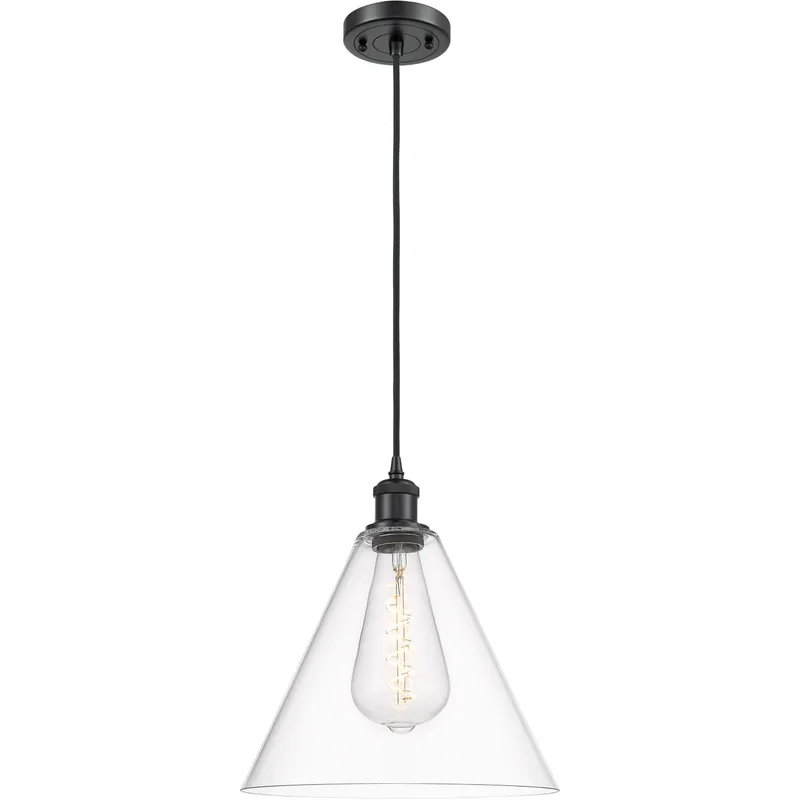 Ballston Cone 1 Light 12 inch Matte Black Mini Pendant Ceiling Light in Clear Glass