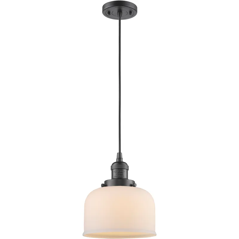 Franklin Restoration Bell LED 8 inch Oil Rubbed Bronze Mini Pendant Ceiling Light in Matte White, Franklin Restoration