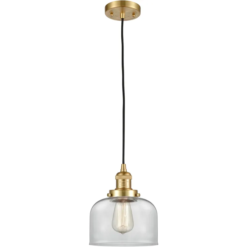 Franklin Restoration Bell 1 Light 8 inch Satin Gold Mini Pendant Ceiling Light in Incandescent, Clear, Franklin Restoration