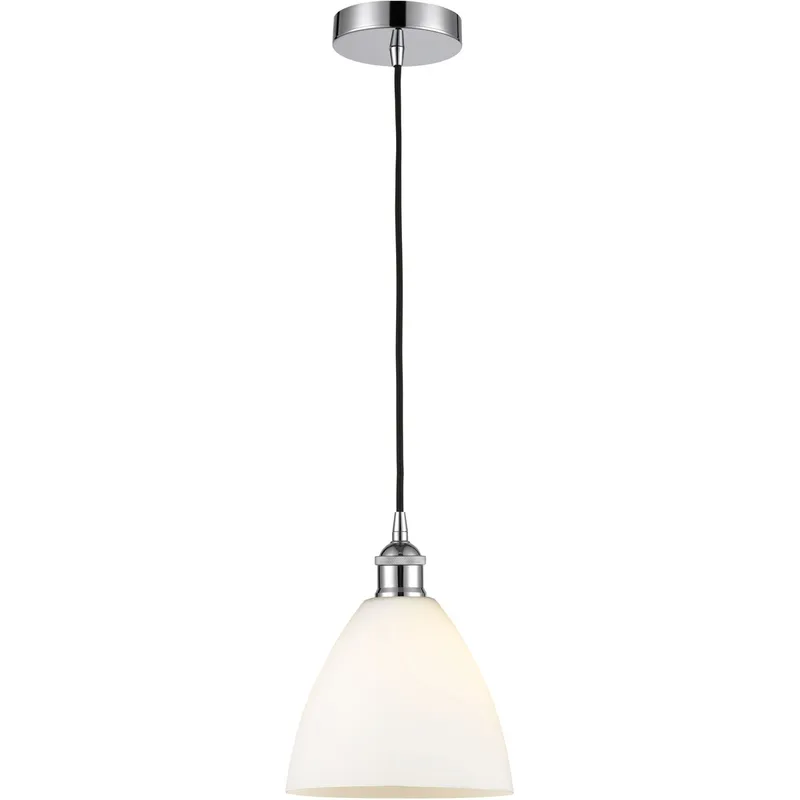 Edison Dome LED 7.5 inch Polished Chrome Mini Pendant Ceiling Light in Matte White Glass