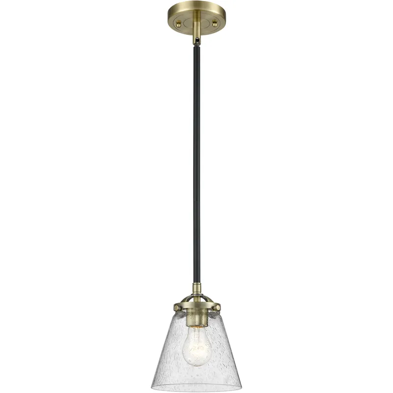 Nouveau Cone 1 Light 6.25 inch Black Antique Brass Mini Pendant Ceiling Light in Incandescent, Seedy, Nouveau