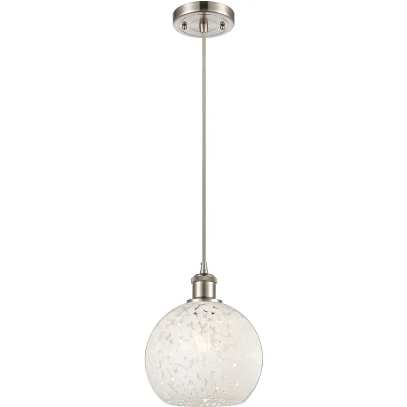 Ballston White Mouchette 1 Light 8 inch Brushed Satin Nickel Cord Hung Mini Pendant Ceiling Light