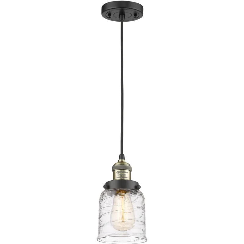 Franklin Restoration Bell LED 5 inch Black Antique Brass Mini Pendant Ceiling Light in Deco Swirl
