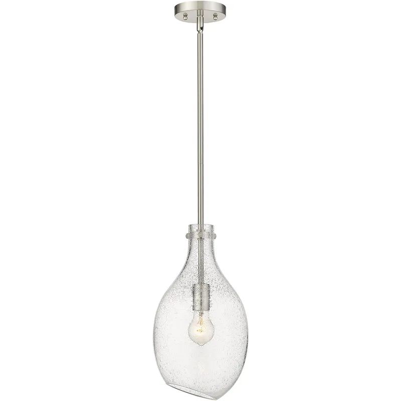 Salem 1 Light 9 inch Brushed Satin Nickel Mini Pendant Ceiling Light in Seedy Glass