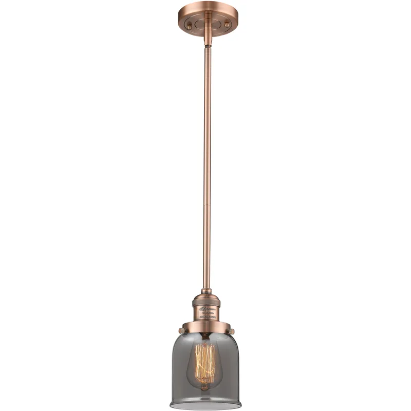 Franklin Restoration Bell LED 5 inch Antique Copper Mini Pendant Ceiling Light in Light Smoke Glass, Franklin Restoration