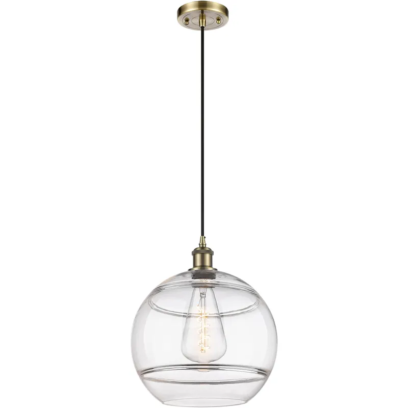 Ballston Rochester 1 Light 12 inch Antique Brass Cord Hung Mini Pendant Ceiling Light