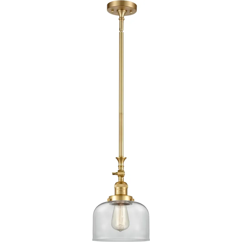 Franklin Restoration Bell LED 8 inch Satin Gold Mini Pendant Ceiling Light in Clear, Franklin Restoration