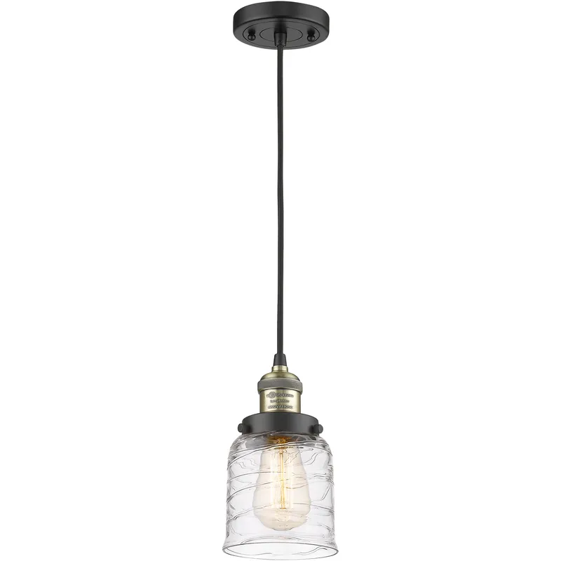 Franklin Restoration Bell 1 Light 5 inch Black Antique Brass Mini Pendant Ceiling Light in Incandescent, Deco Swirl
