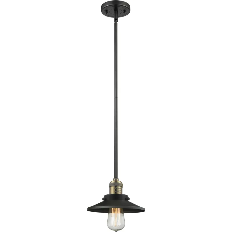 Franklin Restoration Railroad LED 8 inch Black Antique Brass Mini Pendant Ceiling Light in Matte Black, Franklin Restoration
