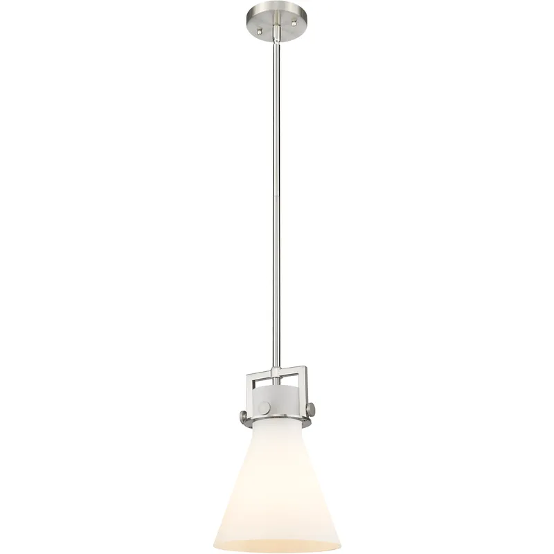 Newton Cone 1 Light 8 inch Satin Nickel Mini Pendant Ceiling Light in Matte White Glass