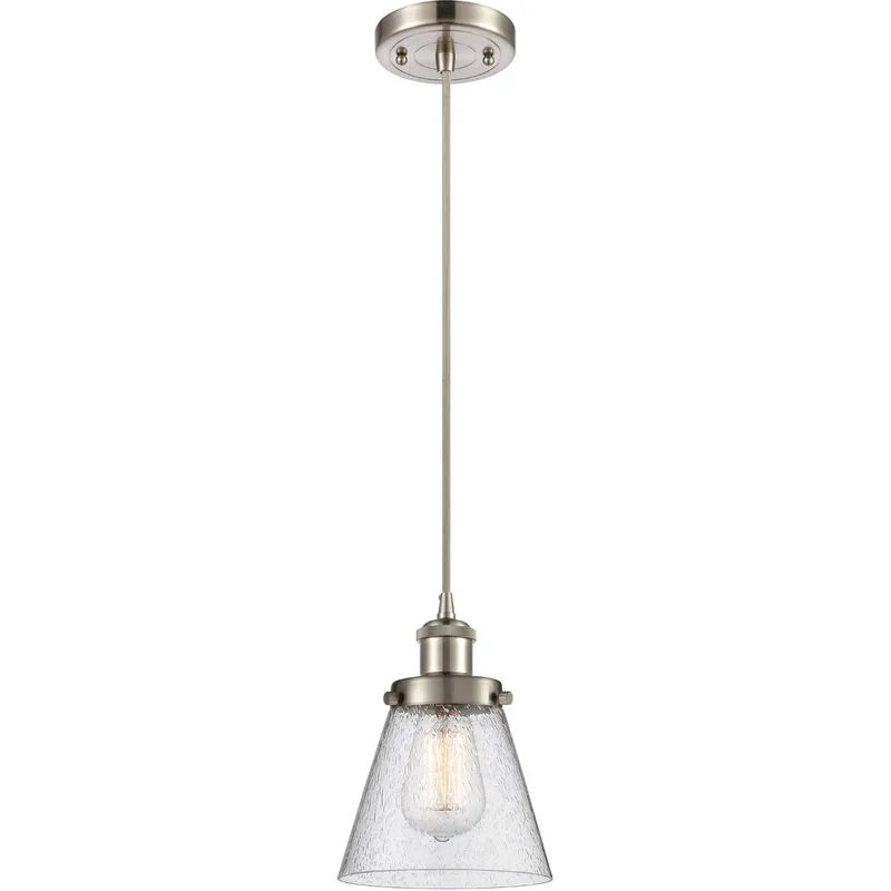 Ballston Small Cone LED 6 inch Brushed Satin Nickel Mini Pendant Ceiling Light in Seedy Glass, Ballston