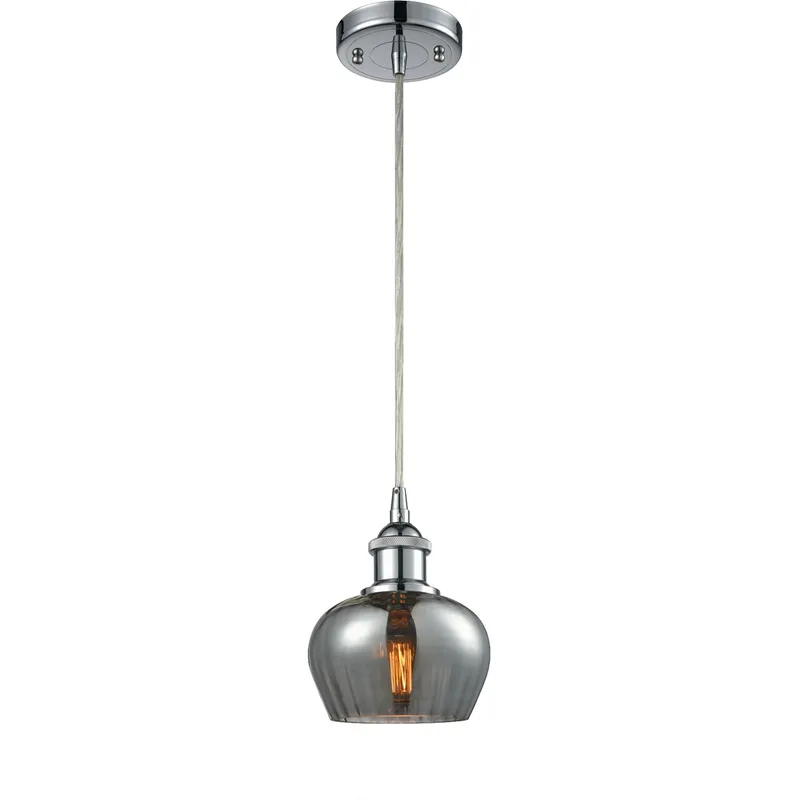 Ballston Fenton 1 Light 7 inch Polished Chrome Mini Pendant Ceiling Light in Plated Smoke Glass, Ballston